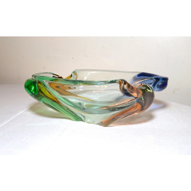 Up for sale is a large vintage hand blown Murano art glass ashtray. It's blown out of thick multi colored glass with a...
