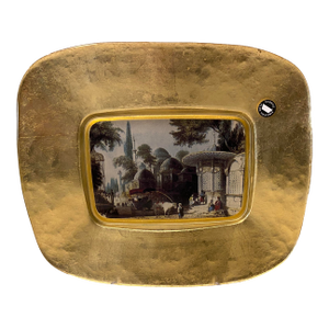 Gilded Glass Transferware Plate Middle East Scene