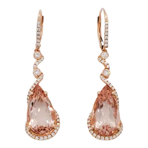 Morganite and Diamond Dangle Earrings in 14k Rose Gold - A Pair