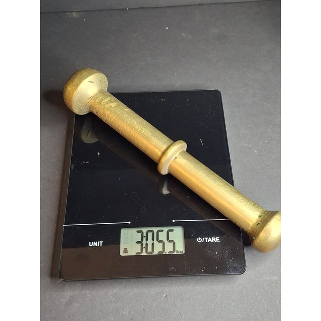 Antique Judaica Brass Mortar and Pestle Set Heavy 7.5lb Heavy Cast Found J. Greenstein Provenance For Sale - Image 18 of 18