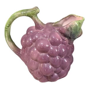 Vintage Hand Painted Purple & Green Grape Shaped Italian Pottery Pitcher