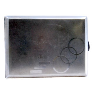 Matte Silver Cigarette Case with Geometric Figures and Gilt Interior For Sale