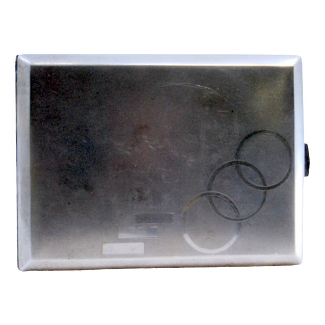 Matte Silver Cigarette Case with Geometric Figures and Gilt Interior For Sale
