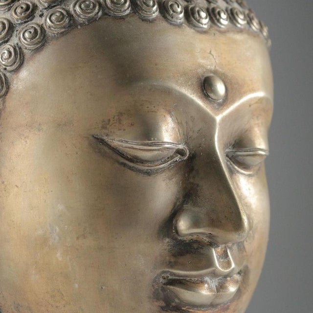 Vintage Bronze Buddha Head For Sale - Image 3 of 8