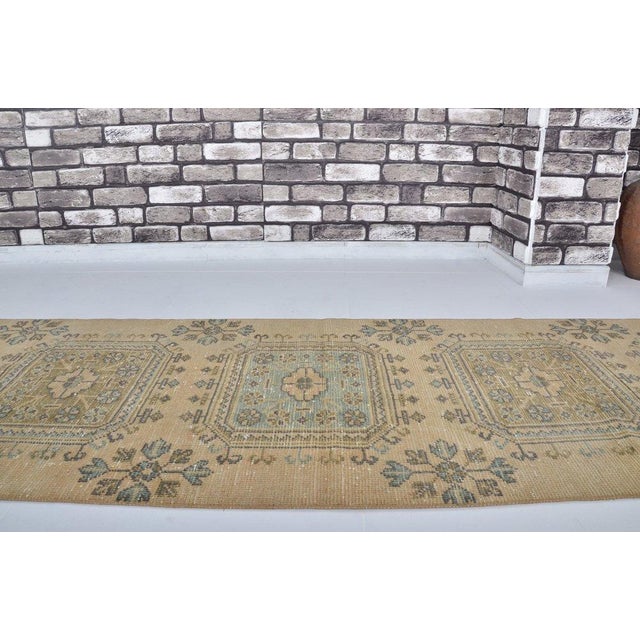 Tan Vintage Ethnic Oushak Runner Rug For Sale - Image 8 of 9