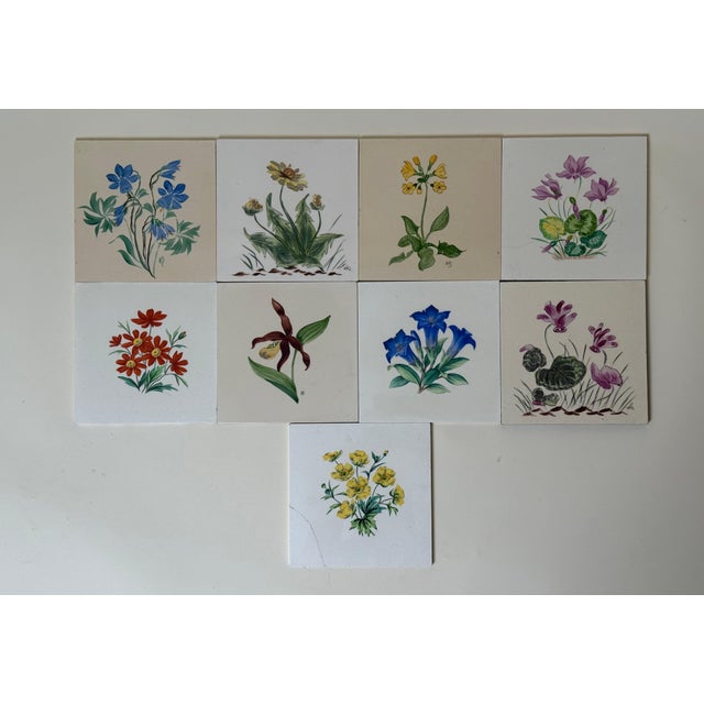 Hand-Painted Botanical Ceramic Tiles by Josef Frank, Meissen, Germany, 1960, Set of 9 For Sale - Image 10 of 15
