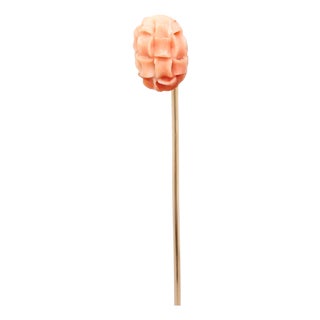 Vintage 10k Gold & Carved Coral Bead Stickpin For Sale
