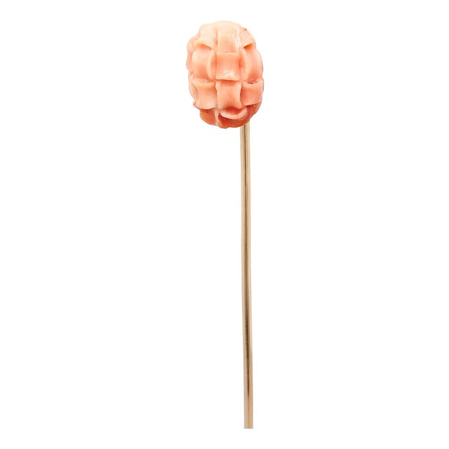 Vintage 10k Gold & Carved Coral Bead Stickpin For Sale