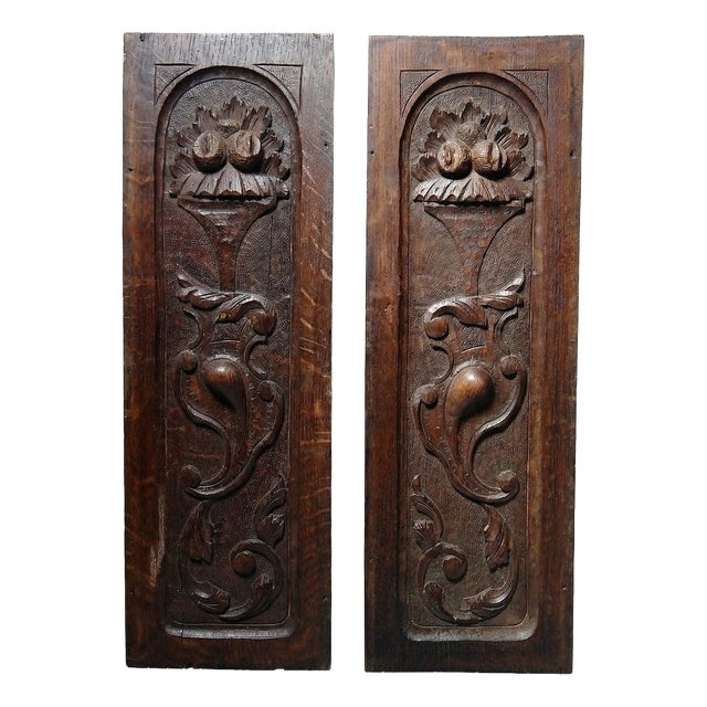 Antique 19th Century Carved Wooden Wall Panels, Set of 2 For Sale