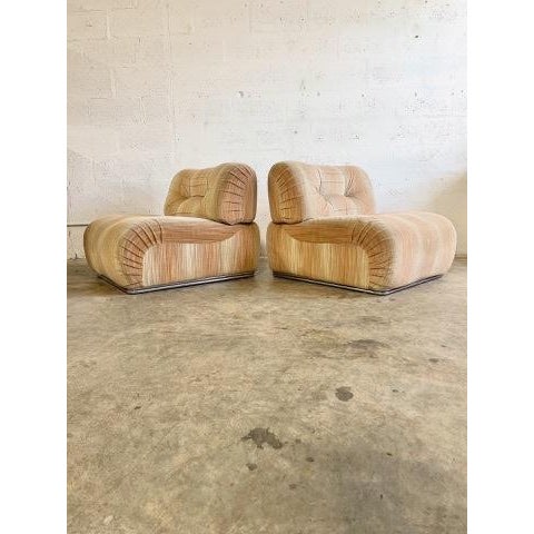 Pair Mid Century Modern Modular Chairs. Short Velvet type original fabric. 31w 33d 27h 15s