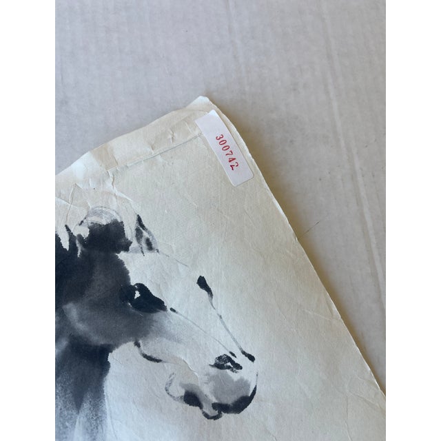 Expressive Vintage Ink Horse Painting by j.p. Gaston in Asian Brush Style on Rice Paper. For Sale - Image 10 of 10
