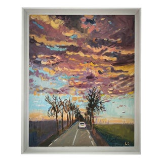 Linda Clerget, Stormy Skies on Favorite Road, Oil, Framed For Sale