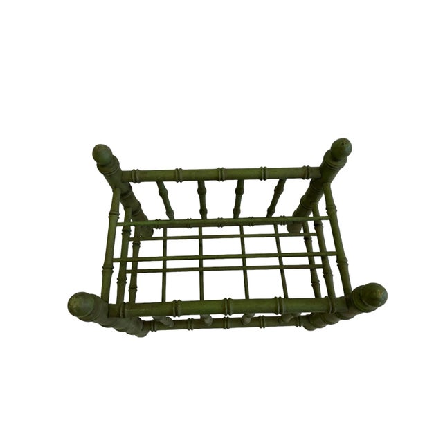 Green Mid 20th Century Faux Bamboo Hollywood Regency Canterbury Magazine Rack For Sale - Image 8 of 12