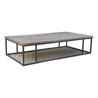 Reclaimed Antique Elm Door Coffee Table on Iron Base For Sale