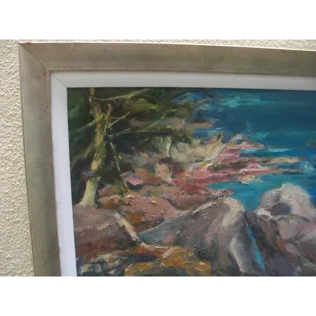 Impressionist Impressionist Style Seascape with Waves Crashing and Rocky Shoreline Painting For Sale - Image 3 of 7