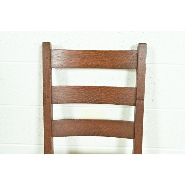 Gustav Stickley Antique Mission Oak Arts & Crafts Ladder Back Dining Chairs, Set of Four For Sale In South Bend - Image 6 of 13