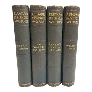 Antique Rudyard Kipling Works - 4 Book Set – Green Gilt – Decorative Library For Sale