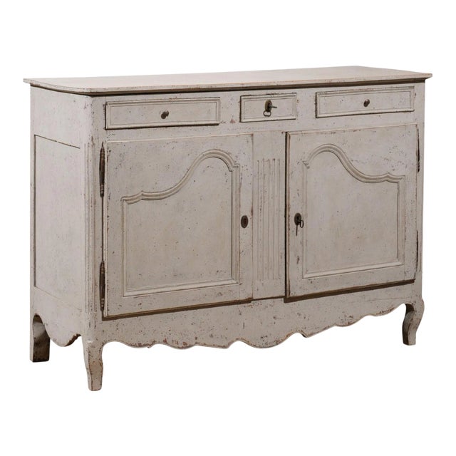 French 19th Century Painted Buffet with Drawers, Doors and Distressed Finish For Sale