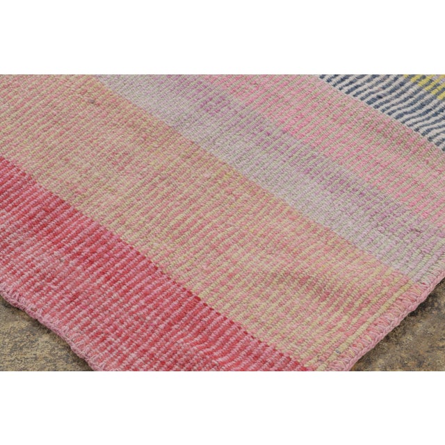 1950s Vintage Peruvian Square Kilim, Muted Pink & Orange Striped Design - Rug & Kilim For Sale - Image 5 of 7
