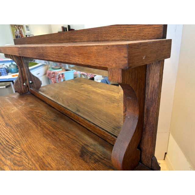 Tiger Oak Sideboard With Beveled Mirror From the Early 1900s For Sale - Image 6 of 12