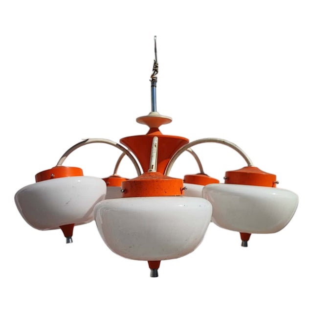 Vintage Space Age Style Opal Glass Chandelier, 1960s For Sale