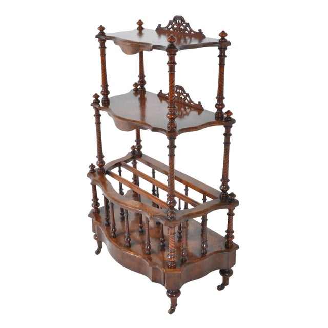 Victorian Antique English Burl Walnut Music Canterbury Whatnot Stand, circa 1870 For Sale - Image 3 of 11