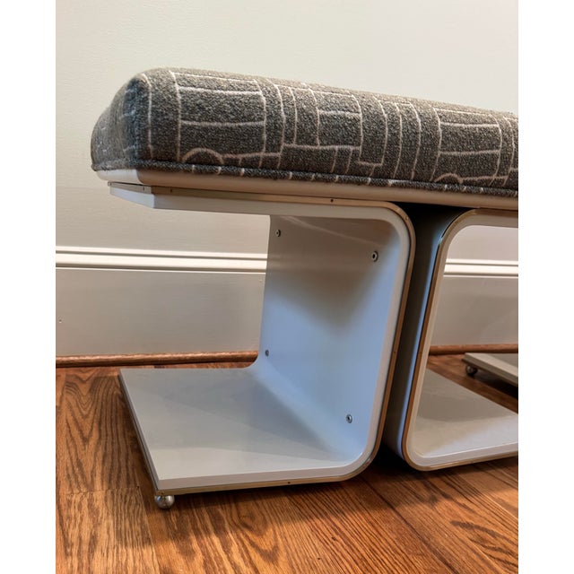 Wood Pair Caracole Balance Beam Moss Green Bed Ottoman For Sale - Image 7 of 11