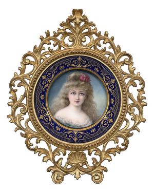19th Century Vienna Porcelain Portrait Plate in Giltwood Frame Signed F. Fenner.