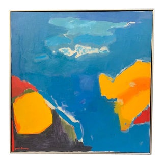 Late 20th Century "The Harbour" Abstract Oil Painting by Jack Ramsey, Framed For Sale