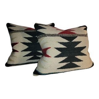 Hand Woven Wool Pillows, Linen Backing - Set of 2 For Sale