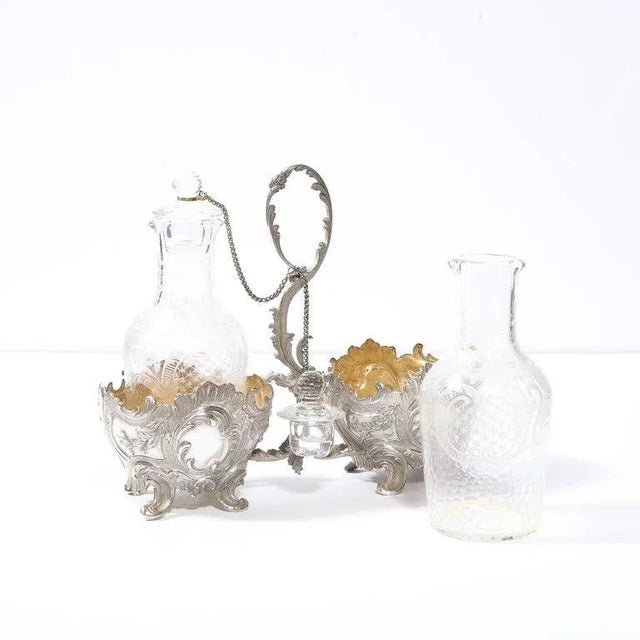 Silver 19th Century Neoclassical Foliate Creut Silver Plate, Gilt & Etched Crystal Set- 2 Pieces For Sale - Image 8 of 12