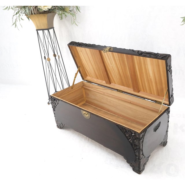 Ebonized Carved Teak Cedar Lined Brass Latch c. 1920s Trunk Hope Chest CLEAN!
