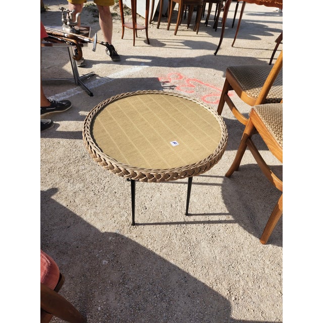 Mid-Century Modern Vintage Round Rattan Side Table For Sale - Image 3 of 5