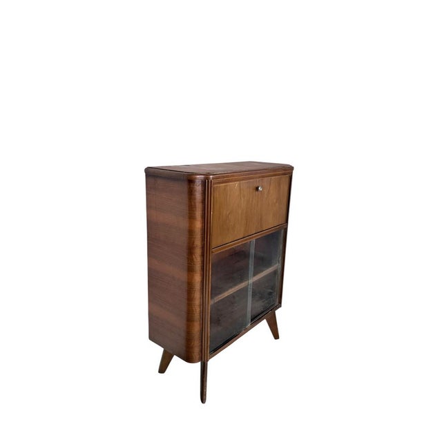 Art Deco Drinks Cabinet in Walnut with Glazed Display, 1960s For Sale - Image 9 of 10