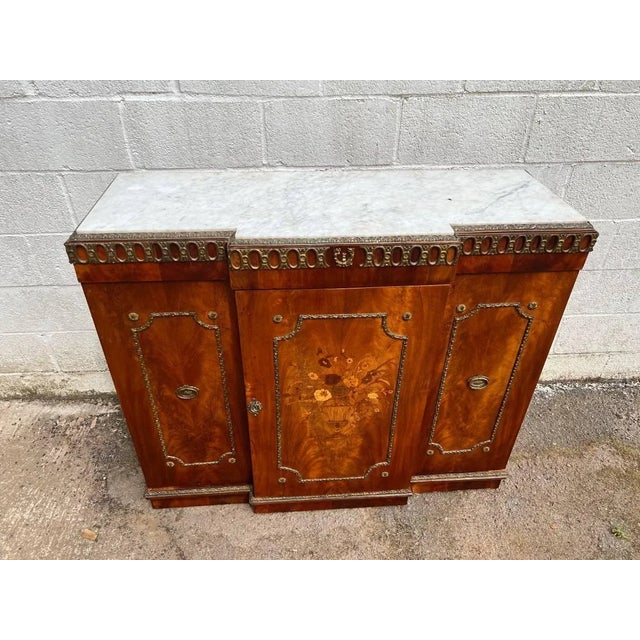 Early 20th Century Early 20th Century Art Decor Style Satinwood Parquetry Inlaid Marble Top Buffet Cabinet For Sale - Image 5 of 12