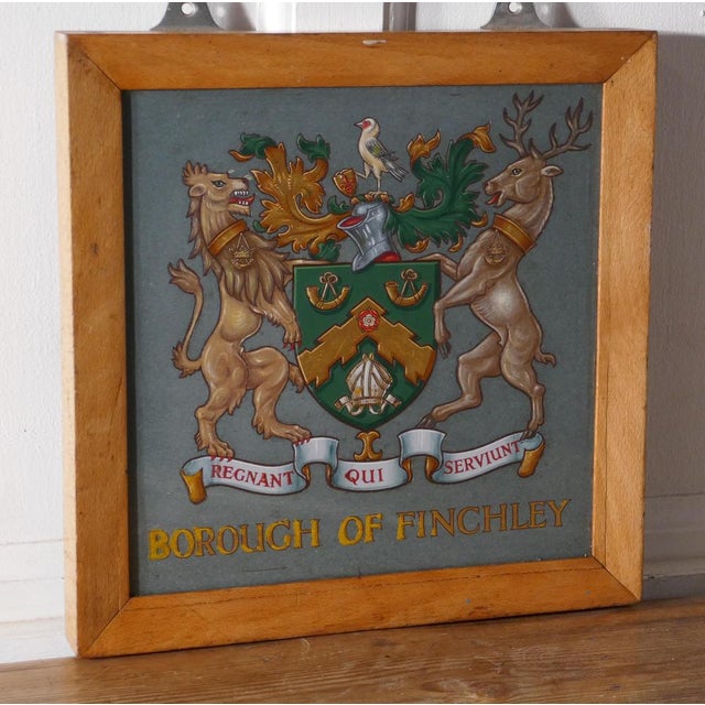 Heraldic Crest Framed & Painted on Slate from Borough of Finchley, 1880s For Sale - Image 6 of 7