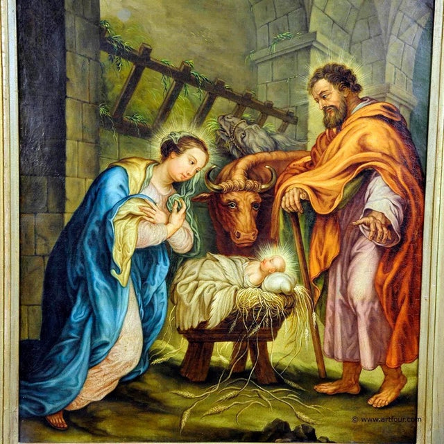 Traditional Unknown - Mary and Joseph in the Barn of Bethlehem For Sale - Image 3 of 6