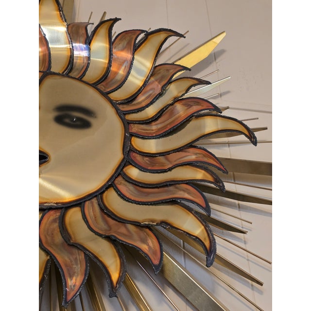 Mid-Century Modern Vintage MCM Brutalist Metall Brass Wall Sculpture by Curtis Jere "Sun and Moon" For Sale - Image 3 of 8