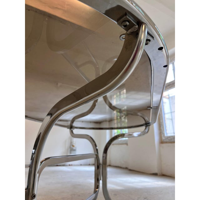 Oval Dining Table in Chrome and Smoked Glass by Gastone Rinaldi for Rima For Sale - Image 10 of 11