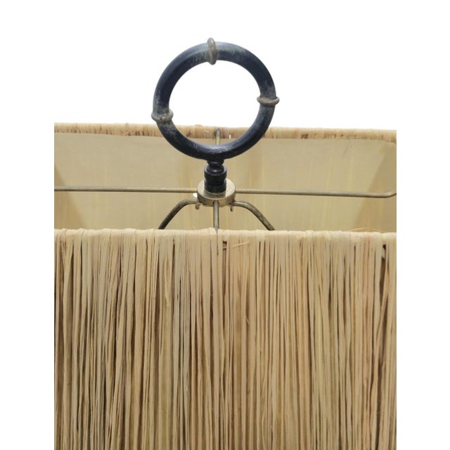 Wildwood 1990s Tropical Banana Leaf Iron Base Regency Raffia Shade Table Lamp For Sale - Image 4 of 9