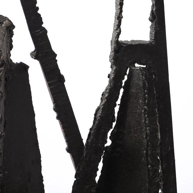 Mid-Century Torch Cut Steel Brutalist Sculpture on Walnut Signed John Balossi For Sale - Image 9 of 13