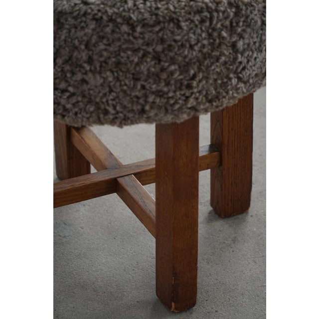 Danish Modern Oak Ottoman with Shearling Lambswool Upholstery, 1960s For Sale - Image 9 of 18