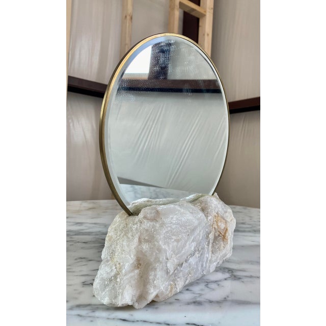 Contemporary Sculptural Artisan Carved Stone Round Mirror For Sale - Image 3 of 12