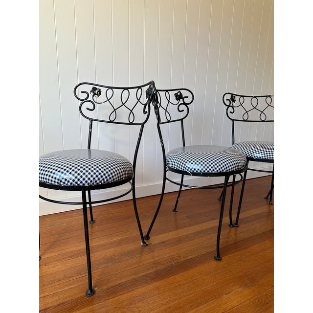 Metal Vintage Wrought Iron Dining Chairs With Gingham Seats, Set of Four For Sale - Image 7 of 12