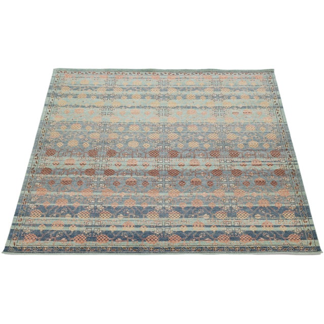 2020s Modern Khotan Style Hand-Knotted Wool Area Rug Teal, Rust & Ochre Vintage Motif For Sale - Image 5 of 9