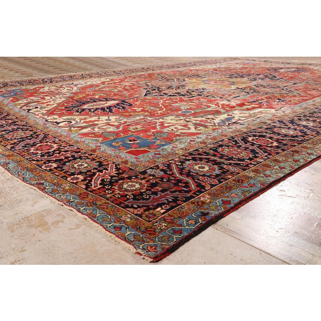 Red Late 19th Century Persian Serapi Rug, 12'00 X 18'04 For Sale - Image 8 of 10