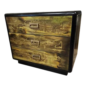Bernhard Rohne for Mastercraft Acid Etched Brass Chest of Drawers, 1970s