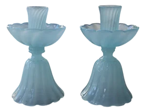 Murano Opalescent Glass Candleholders, Set of 2