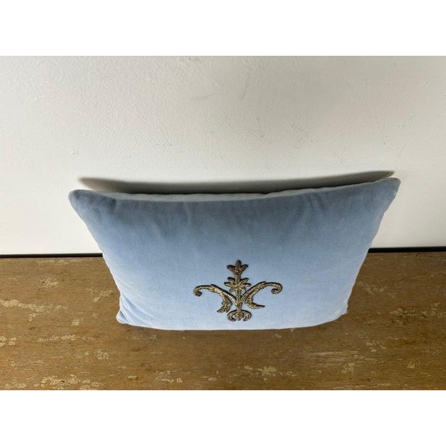 Petite Pillow With 19th Century Metallic Appliqué on Blue Velvet For Sale - Image 4 of 7