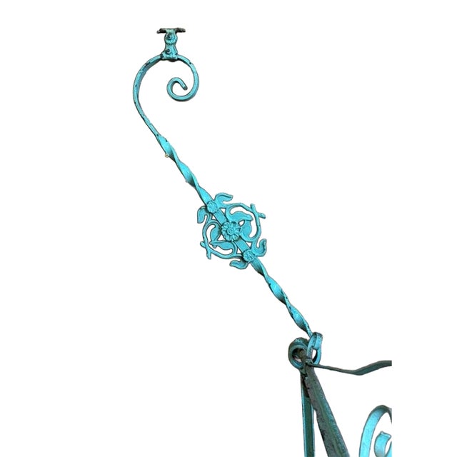 Antique Iron Mercantile Hanging Sign Frame in Turquoise For Sale - Image 4 of 18